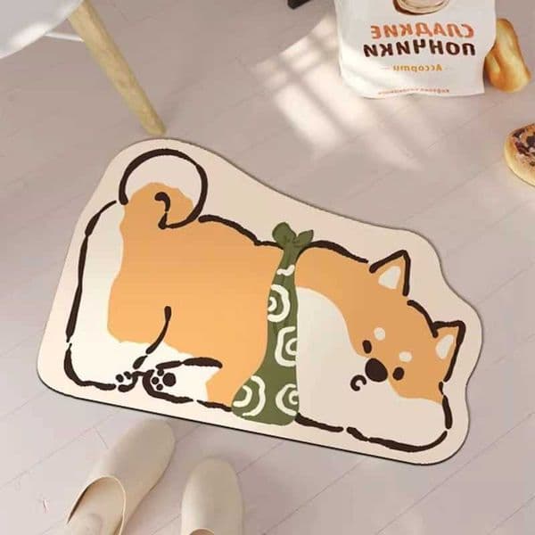 Shiba Cartoon Inu bathroom water-absorbing diatom mud floor mat toilet cushion household entry mat toilet door non-slip mat D260608