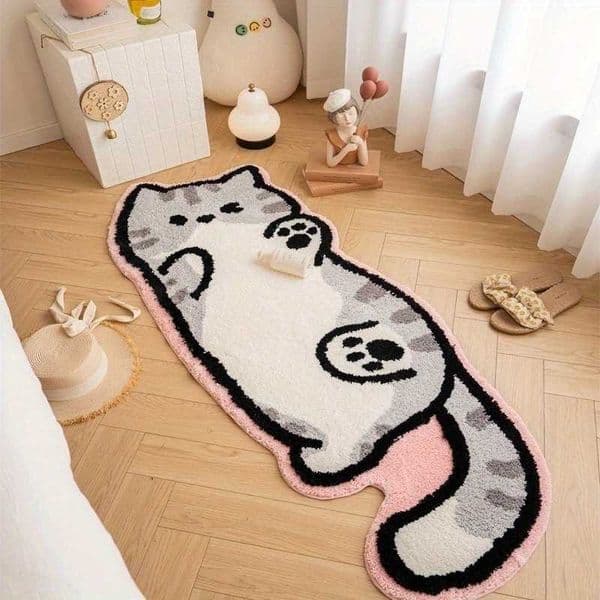 Cute VIKAMA Cat Home Decor Rug Comfortable Anti-Slip Bedside Rug For Bedrooms Floor Mat For Childrens Rooms And Living Rooms D260608