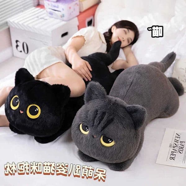 kawaii Black Cat Plush 45cm Toy Doll Cute Big Cuddly Pillow Cushion Ins Black Cat Plush Toy Doll For Boy Girl Brithday Gifts M260608