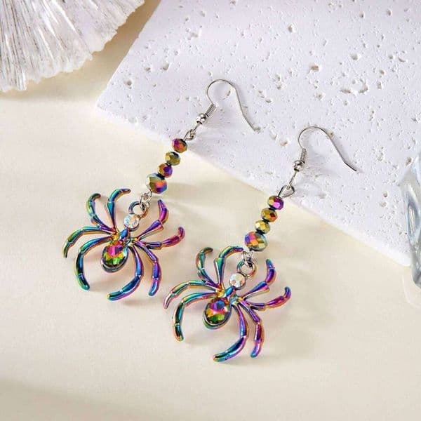 Colorful Rhinestone Dangle for Women Light Luxury Shiny Crystal Spider Earrings Halloween Party Jewelry Gifts