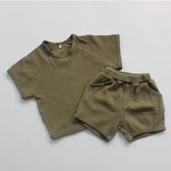 w1758 Children's Clothing Set 1-6 Year Old Baby Boys and Girls' Clothing Set Waffles Short Sleeve T-shirtKorean Summer