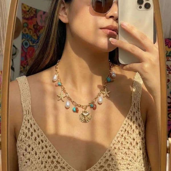 Multi-element Ocean Pendant for Women Bohemia Shell Starfish Imitation Pearl Necklace Trendy Summer Jewelry Gifts
