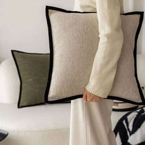 Cotton Linen French Medieval Style Pillowcase Retro Dirt-resistant Cushion Wear-resistant Black Border Waist Pillow Cover 26L0608 Pillow case