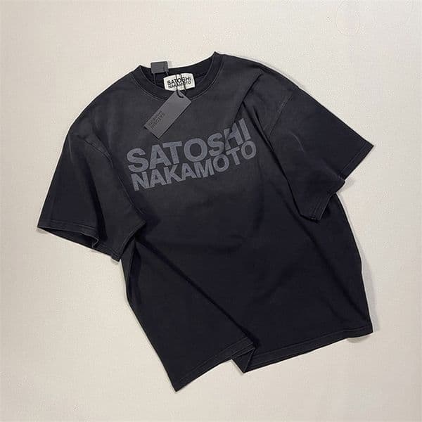 Men Women Couple Casual Summer Oversized Tee Classic Letters Print Satoshi Nakamoto T Shirt Washed Black Cotton T-Shirt 260605