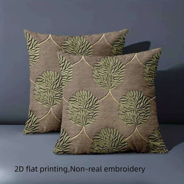 1 2D flat printing Brown Pillow with Leaf Pattern Embroidery Style Polyester pillowcase sofa decorative cushion cover 26L0608 Pillow case