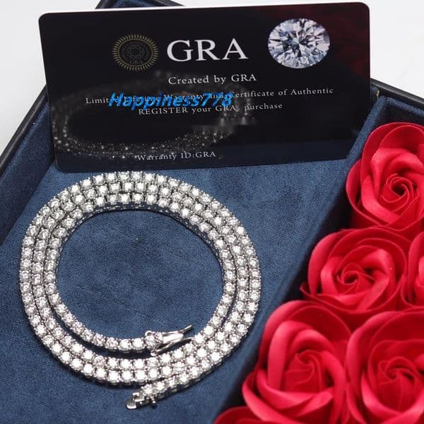 Hip Hop Iced Out D Color White VVS 925 Sterling Silver 3mm 4mm 5m Moissanite Diamond 16/18/20/22/24 Inches Tennis Chain Necklace