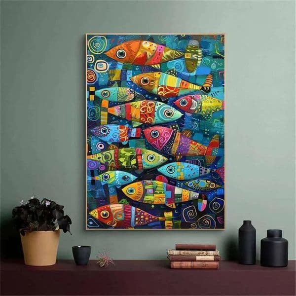 Luxury Designer Decor Abstract Colorful room Fish In The Sea Canvas Posters And Prints Painting Vintage Home Kitchen Wall Art Decor Mural No 31