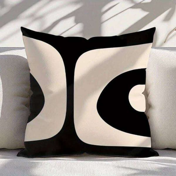 1pc Black Beige Abstract Geometric Pillow Cover, Polyester 2D Double Sided Print Cushion Case, Modern Minimalist Throw Pillowcas 26L0608 Pillow case