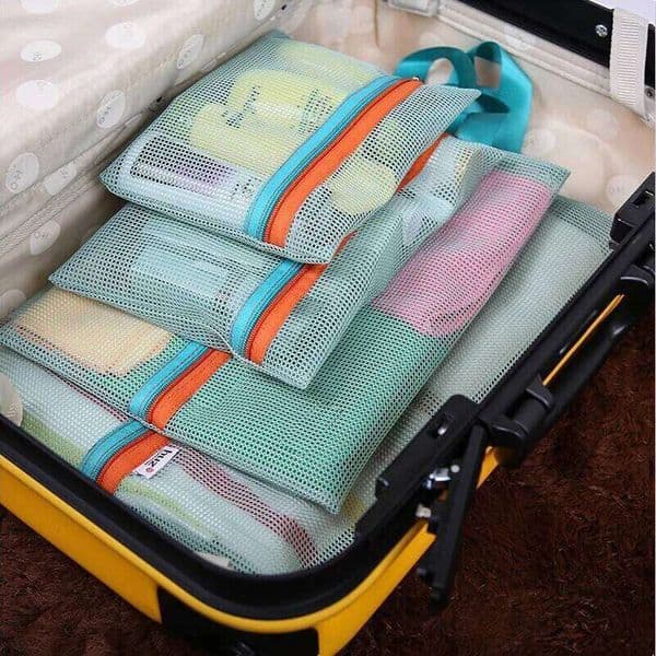 4pcs Travel Organizer Set, Clothing Bags, Visible Luggage Suitcase Mesh Packing Cubes With Zipper Multi-Sizes Trips 26W0608