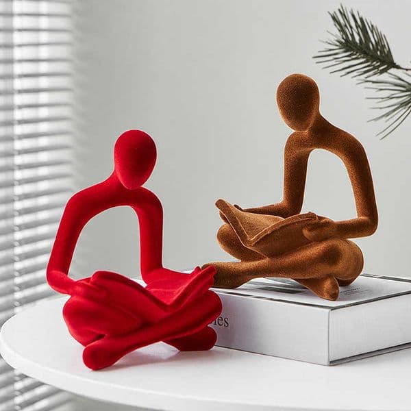 Abstract Minimalist Art Flocked Reading Man Desktop Ornament Office Living Room Wine Cabinet Decoration Housewarming Opening Gift L260606