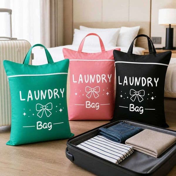 Travel laundry storage tote designed with smooth zippers both hands, foldable clothing organizing bag, suitable for lau 26W0608