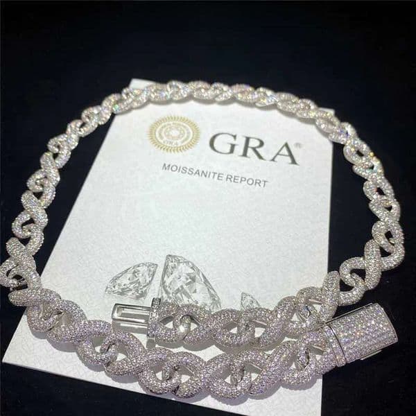 GRA Moissanite k Full Iced Out Classic Box Clasp Fine Hip Hop Men Jewelry Cuban Necklace Bg Dia Chain