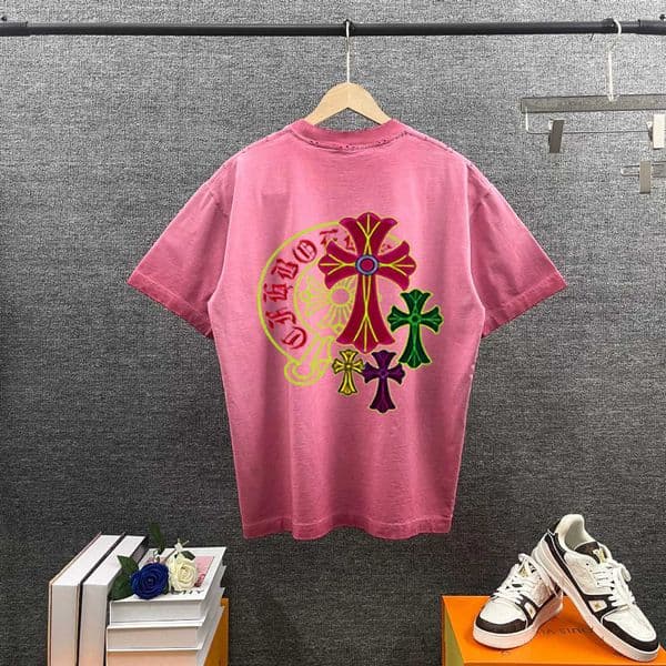 High quality designer clothing Correct version of CH Chrome Summer Cross Colorful Print Short Sleeve T-shirt for Couples