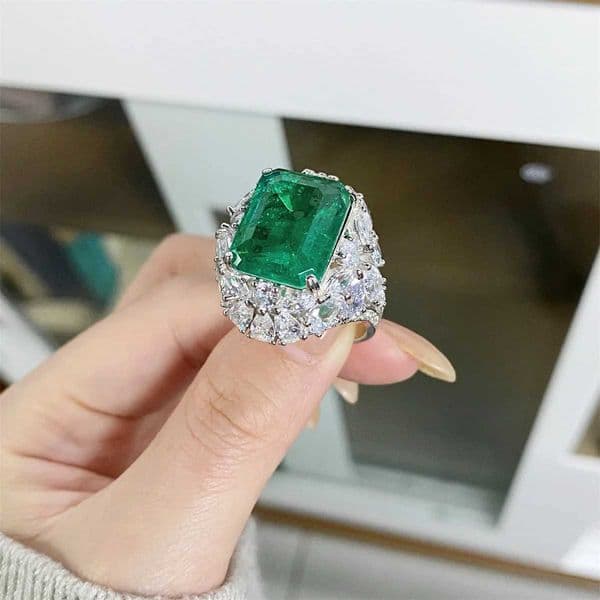 Solid Platinum Luxury PT950 Emerald Cut Diamond Ring Full Diamond Moissanite Ring Z260608