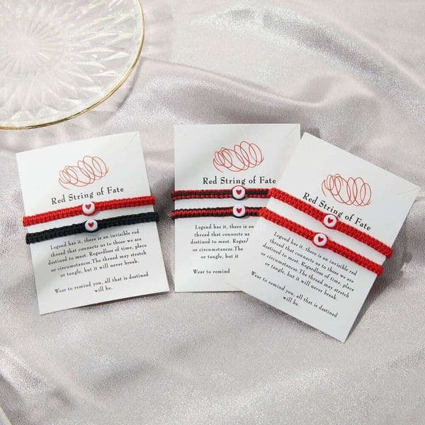 Heart Couple for Women Handmade Braid Red Black Rope Paper Card Bracelet Best Friendship Love Gift Party Daily Life Jew