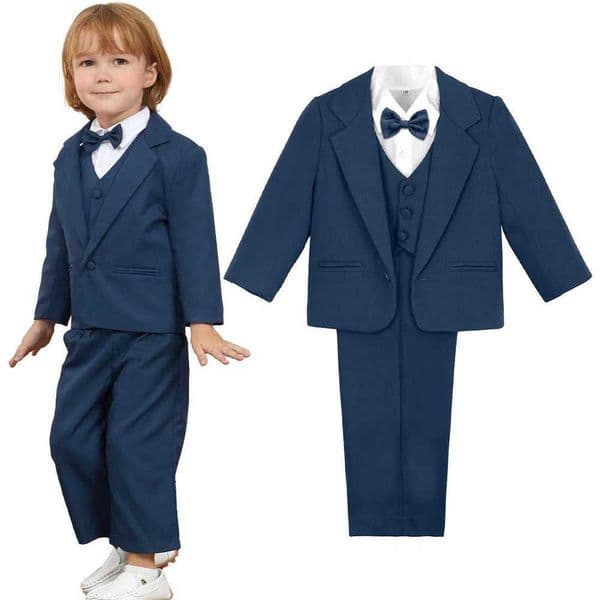 boys Clothing tailcoat Sets Baby set childrens formal wedding dress ring bearing set navy blue 5-piece set jacket shirt vest pants tie Q241017 Y260608