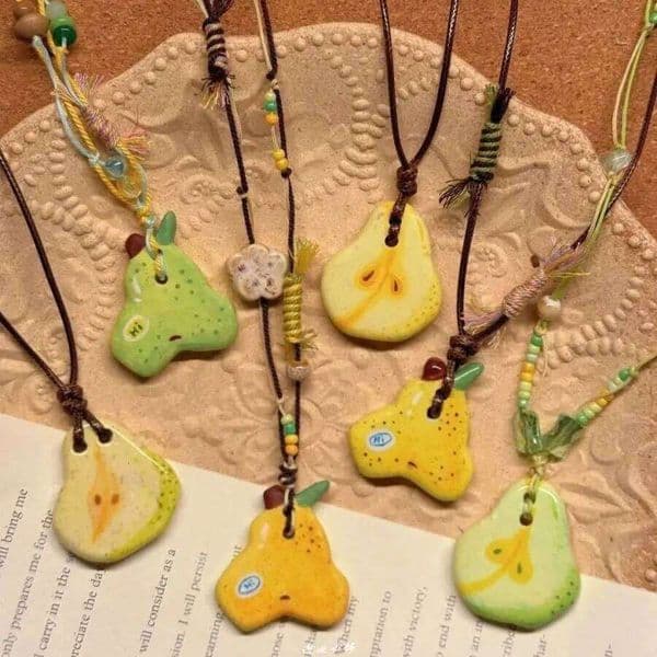 Adjustable Ceramic Fruit Skin Rope Pendant Necklace - Creative Kitchen Decorative Accessory