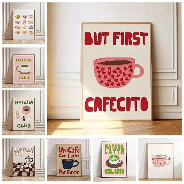 But First Cafecito Quotation Canvas Print Minimalist Matcha Club Spanish Wall Art Poster for Modern Living Room Cafe Home Decor 26L0608