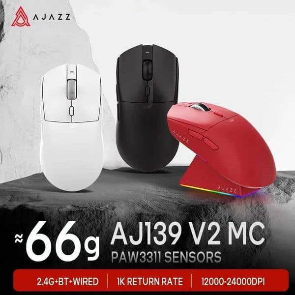 AJAZZ AJ139 V2 MC Three-mode Wired/Bluetooth/24G Wireless Gaming Mouse PAW3311 Sensor 500mAh Mouse Suitable for PC Gamers Z260608