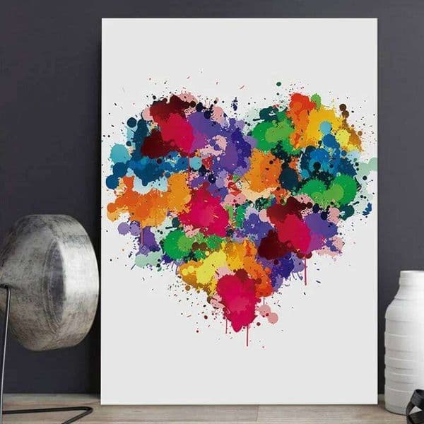 1pc Framed Abstract Colorful Heart Wall Art, Modern Watercolor-Inspired Premium Canvas Print, Living Room or Office Decor W260608