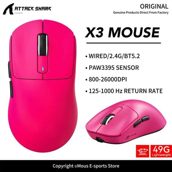 X3 ATTACK SHARK X3Pro Bluetooth Gaming Mouse PAW3395 Sensor TTC Encoder Black Mamba Switch and 1K/4K Hz for Wireless Mouse Z260608
