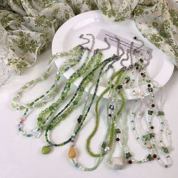 Summer Green Handmade Beaded Clavicle Chain Choker Light Luxury Design Necklace 2022 Accessories