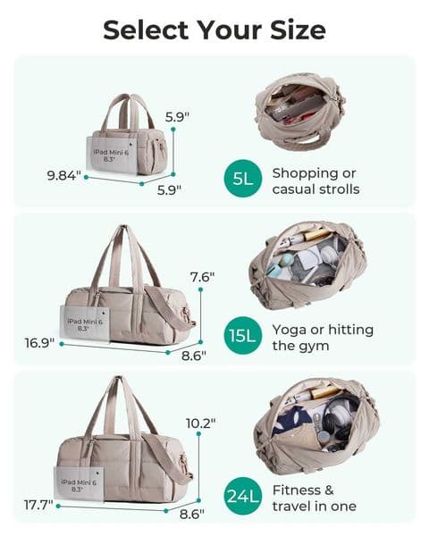 BAGSMART Gym Bag for Women Mini/Medium/Large Crossbody Bags Travel Bag with Detachable Strap Yoga Mate Bag with Wet Dry Pocket J260608