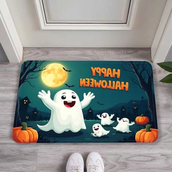 Halloween vikama Purple Night with Ghosts Pumpkins Carpet Machine Washable Non Slip Soft Area Rugs for Living Room Home Decor D260608