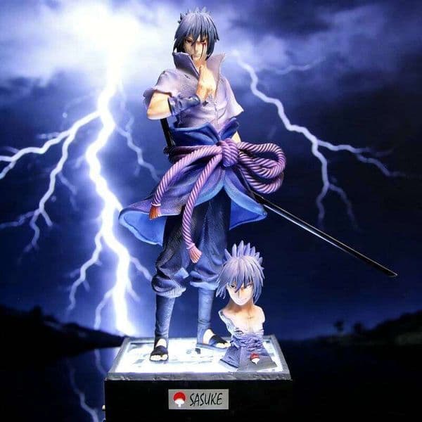 36cm Ninja Anime GK Uchiha Sasuke Rebirth 2.0 Two Headed Action Figure Light Up Base Collectible Model Statue Toy Ornament Gift 26L0608