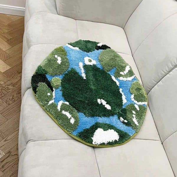 Pad Lily Tufted Rug Soft Fluffy Green Blue Round Area Flocking Rug NonSlip Washable Floor Carpet Nature Style Home Decor Accent D260608