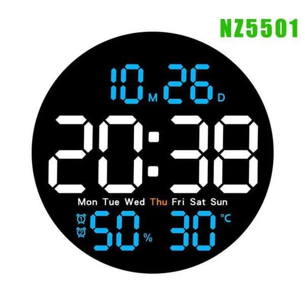 Clock LED Wall Remote with Control Dual AlarmsCalendarTemperature and HumidityBrightness Adjustable D260318 Y260608
