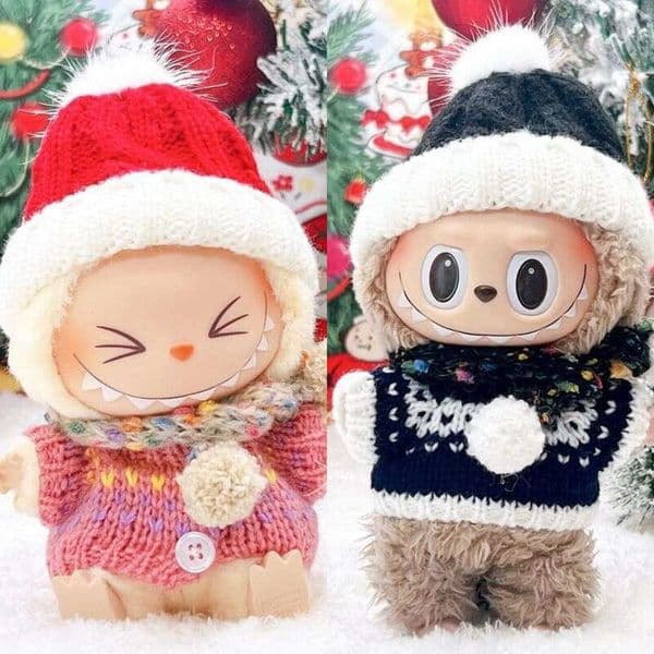 No baby dollsSecond Labubu Third Doll Clothes First Generation Christmas Winter Dopamine Sweater Hat Vinyl Pendant Accessories New Style dh1103042281JY Y260608