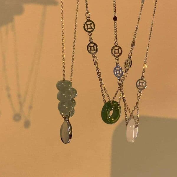 Chinese Style Stone Buckle Necklace New Female Minority Design Sense Clavicle Neck Chain Aesthetic Jewelry