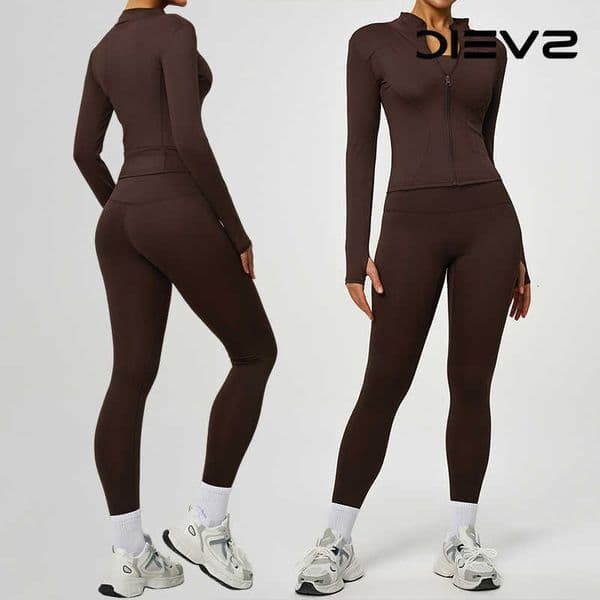 Tracksuit SVEIC Womens Two Piece Set Long Sleeve Jacket High Waisted Leggings Breathable Gym Clothes For Women Sportswear C260608