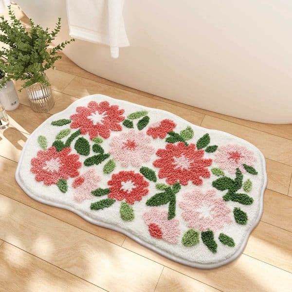 Flower Creative Bath Mat Home Bathroom Decoration Rug Thickened Flocking Super Fiber Carpet Absorbent Foot Mat Anti-slip D260608