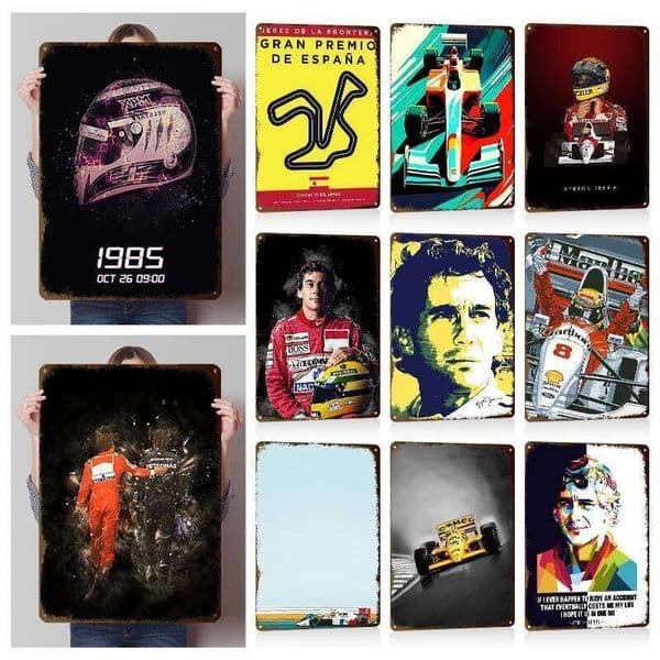Ayrton Senna Racing Driver Wall Art Posters Customizable Vintage Metal Tin Signs for Fans Man Cave Office Decoration Room 26L0608
