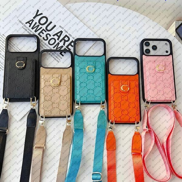 Cross body Wallet Phone Case Designer iPhone Case for iPhone 17 Pro Max 16 Pro Max 15 14 12 13 15 Plus 16 Plus Case Card Holder Bag Handbag Case Strap Lanyard Flower