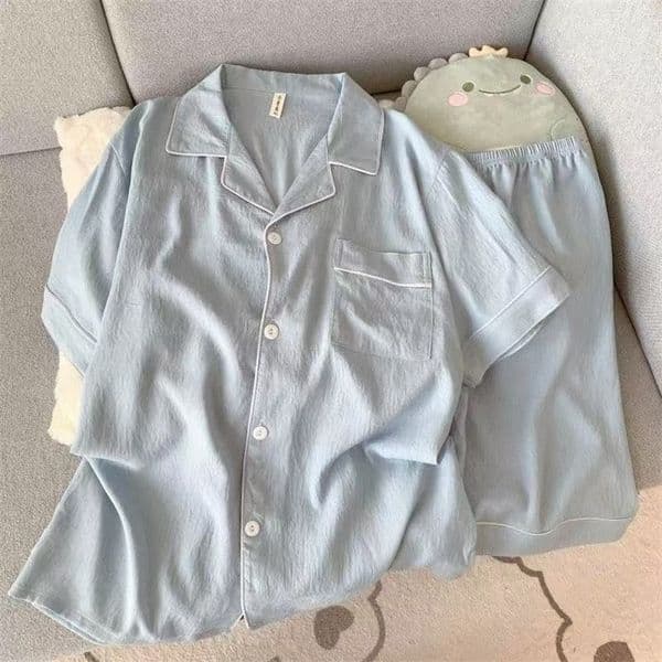 Mens y Pajama Set Solid Color Short Sleeve Lapel Top And Elastic Shorts Plus Size Pajamas Summer Loungewear Sleepwear 260601CJ