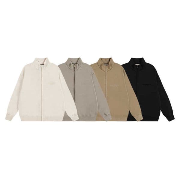 Logo Stand-up Flocked Collar Fleece-lined Unisex Loose Casual Cardigan Sweatshirt Et Trendy