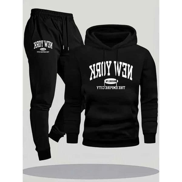 MenS New York City Graphic Hoodie Sweatpants Set - Cozy Flce-Lined Casual Outfit with NEW YORK Print Q260608
