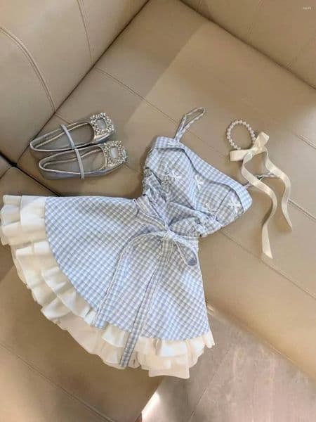 Casual Dresses Harajuku Sweet Sleeveless Y2k Mini Dress Japanese Style Elegant Plaid Korean Fashion Short Party Woman Chic