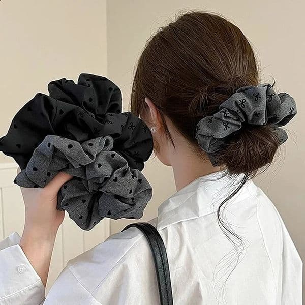 2pcs Elegant Black and Gray Cloth Bow Hair Rope for Women Temperament High Ponytail Hair Rope Fashion Girl Does Not Hurt Scr 260608