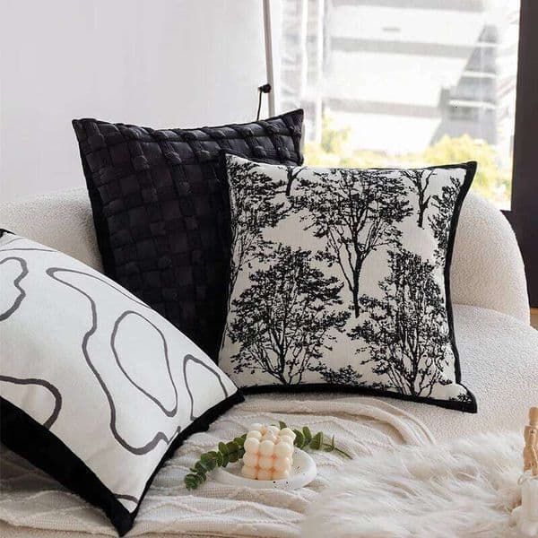 Black Jacquard Decorative Cushion For Sofa Soft Pillowcase Living Room Throw Pillow Cover French Romantic Funda Cojin 26L0608 Pillow case