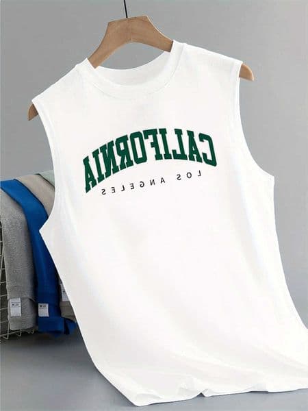 fashionable 100 pure cotton mens summer casual loose California pattern printed fitness breathable round neck sleeveless vest C260608