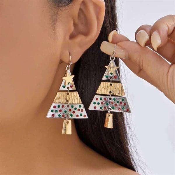 2026 Creative Christmas Tree Drop Earrings Necklace for Women Girls Colorful Star Zircon Chain Dainty Xmas Party Jewelry Gifts