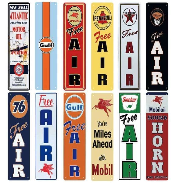 Vintage Gas & Oil "Free Air" Tin Sign Collection, Retro Metal Wall Decor for Garage, Man Cave, Auto Shop, Rustic Iron Plaque Art 26L0608