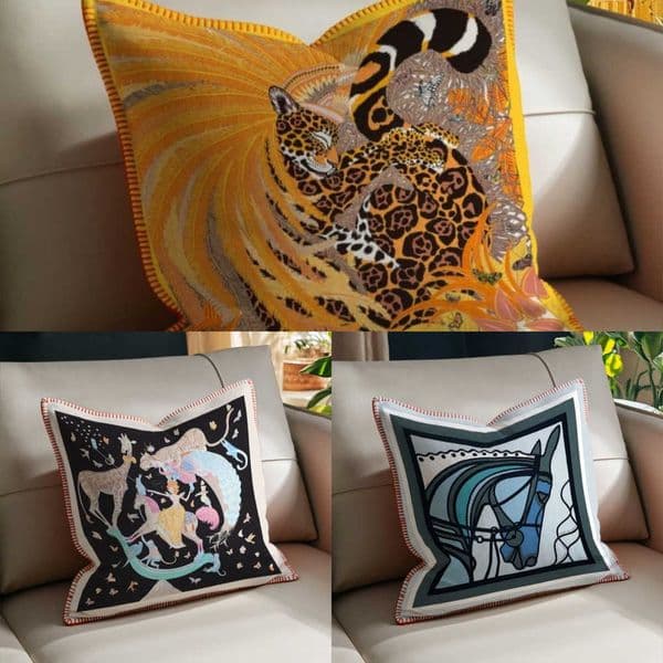 Soft Fashion Brocade Pillow Fox Print Installed Sofa Light Luxury Right Angle Lock Edge Decoration Square Cushion for Living Room Y260608