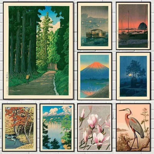 Luxury Designer Decor Japan Hasui Kawase Tree Lined Road Canvas Prints Asian Sunrise And Sunset Wall Art Posters For Modern Living Room Home 31 1