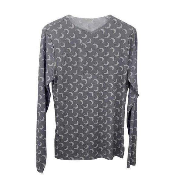 Korean Casual T-Shirt Womens Long Sve Moon Print Gray Elastic Slim Fit Round Neck Versatile Base Top Inner Outer Wear L260608