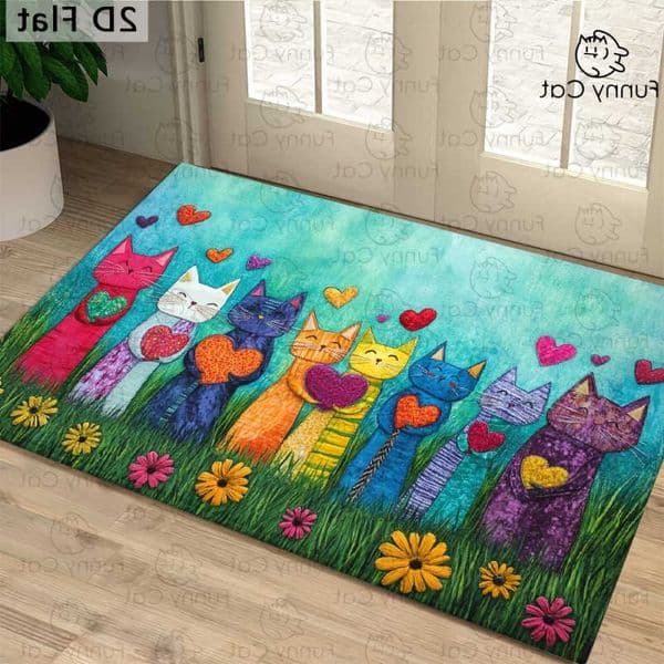 Cartoon VIKAMA Cat Doormat Stain-Resistant and Water-WashablePerfect for Entryways Hallways Bathrooms and Home Decor D260608